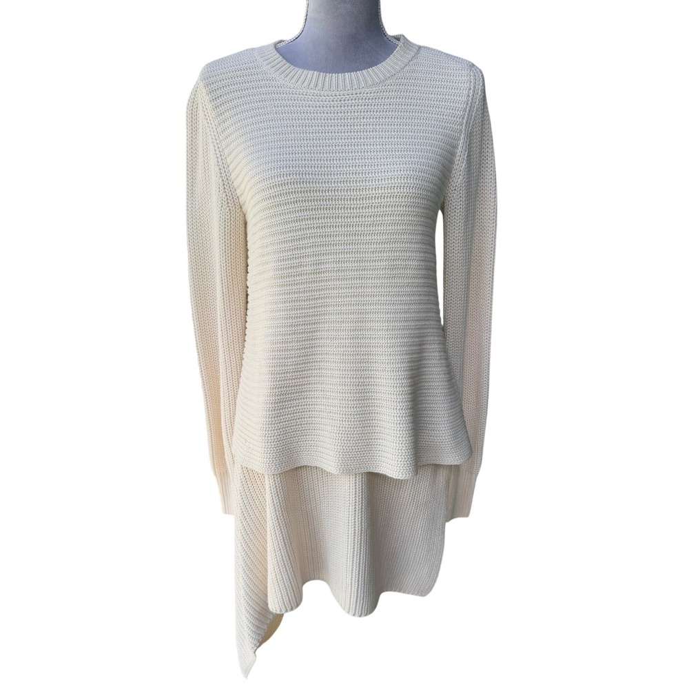 Per Se Cream Asymmetrical Layered Knit Long Sweater S Cotton Cashmere Lagenlook